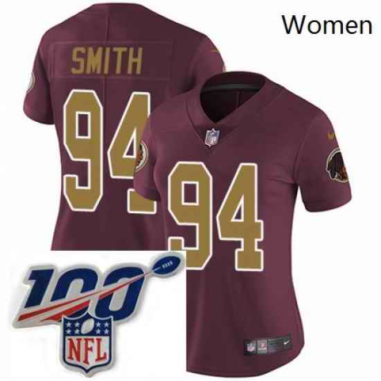 Womens Nike Washington Redskins 94 Preston Smith Burgundy RedGold Number Alternate 80TH Anniversary Vapor Untouchable Limited Stitched 100th anniversary Ne